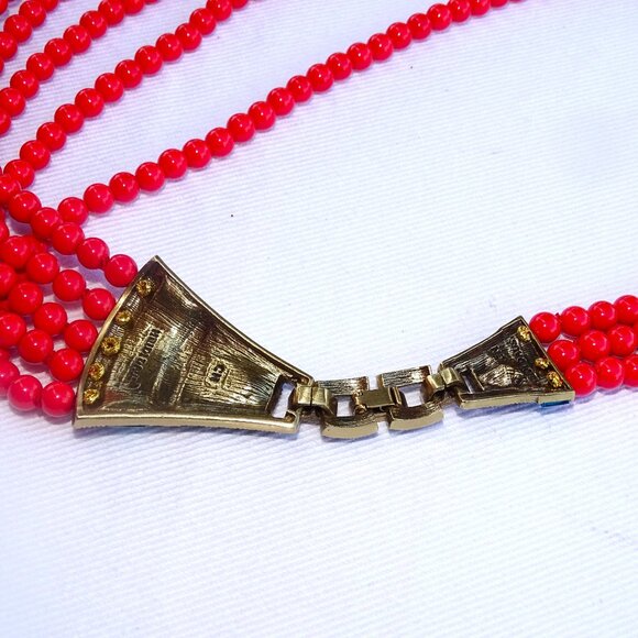 Heidi Daus Necklace & Extender/Bracelet Rhinestone & Faux Coral Bead Multistrand - Picture 8 of 16